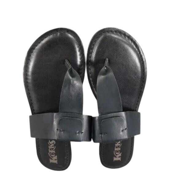 Korks Shoes Womens 9 Sandals Casual T Strap Thong Flats Slip On Black Comfort - Picture 5 of 13